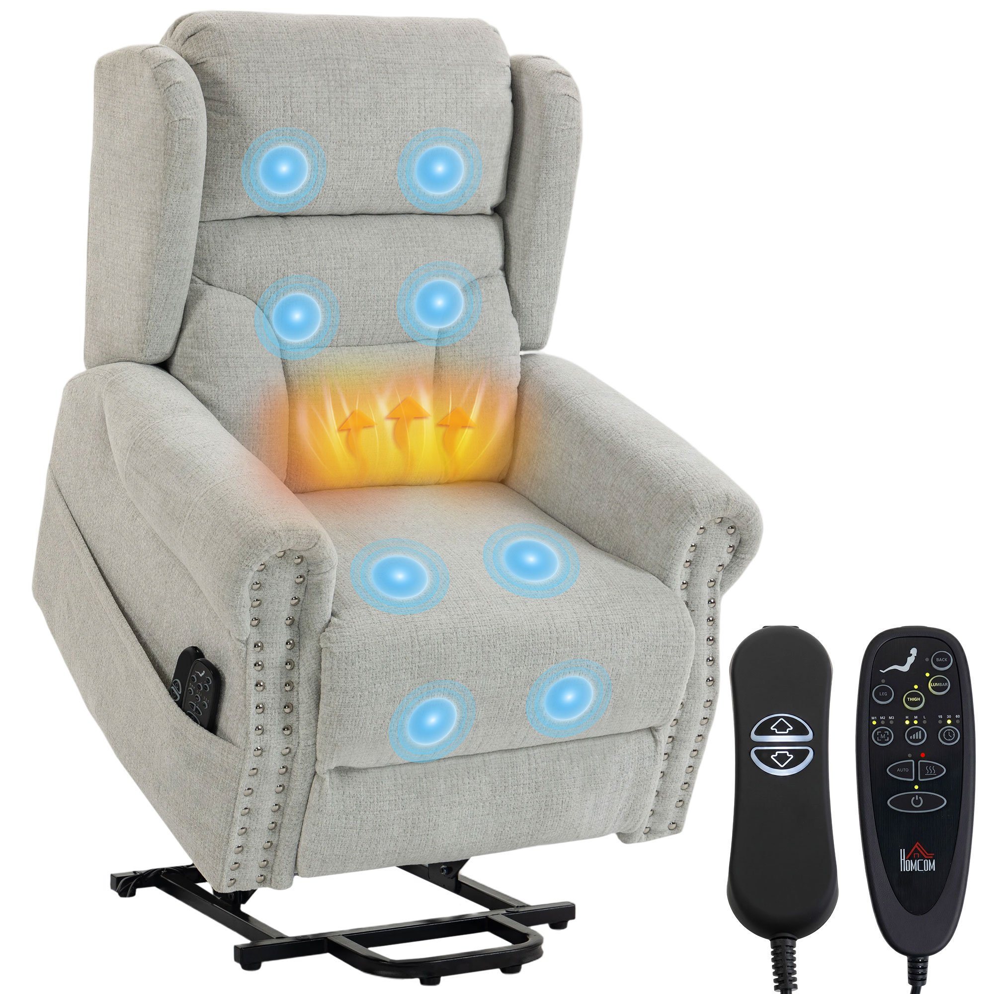 HOMCOM Electric Power Lift Massage and Heat Riser Recliner Chair – Light Grey