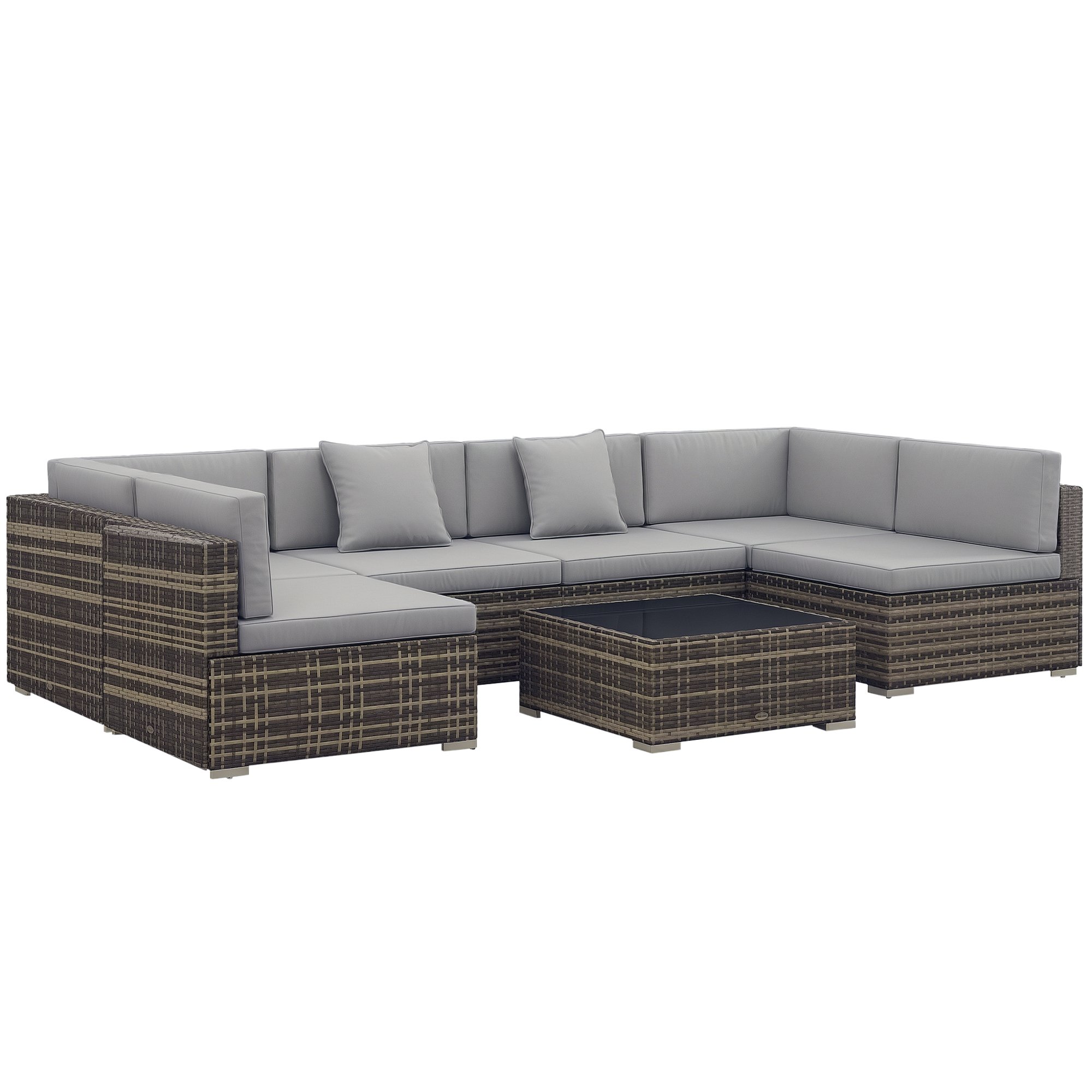 Outsunny Rattan Cushioned Corner Sofa Garden Furniture Set – Grey