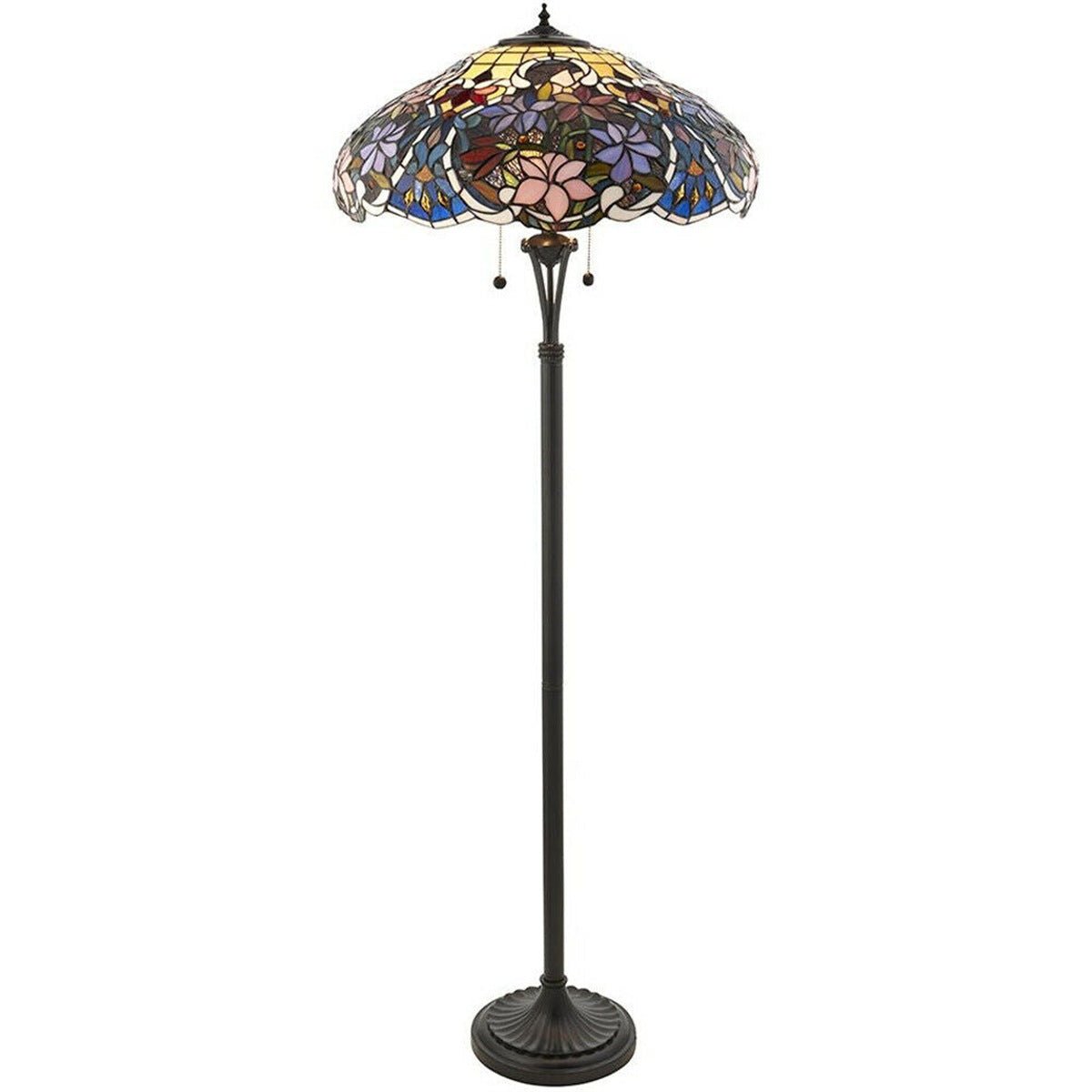 Loops Direct 56cm Tiffany Floor Lamp - Dark Bronze Stained Glass