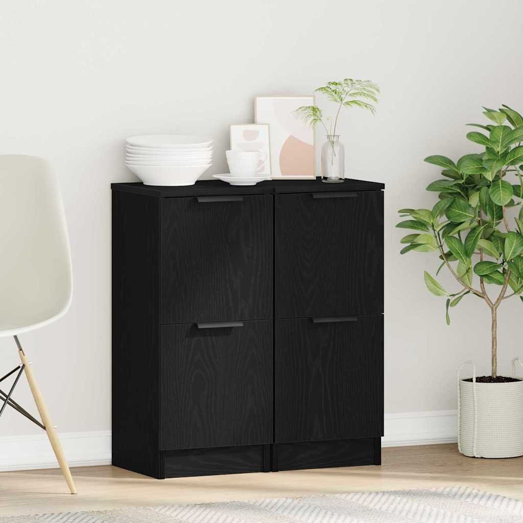 Walplus 2 Piece Engineered Wood 2 Door Sideboard - Black Oak - 30 x 30 x 70 cm