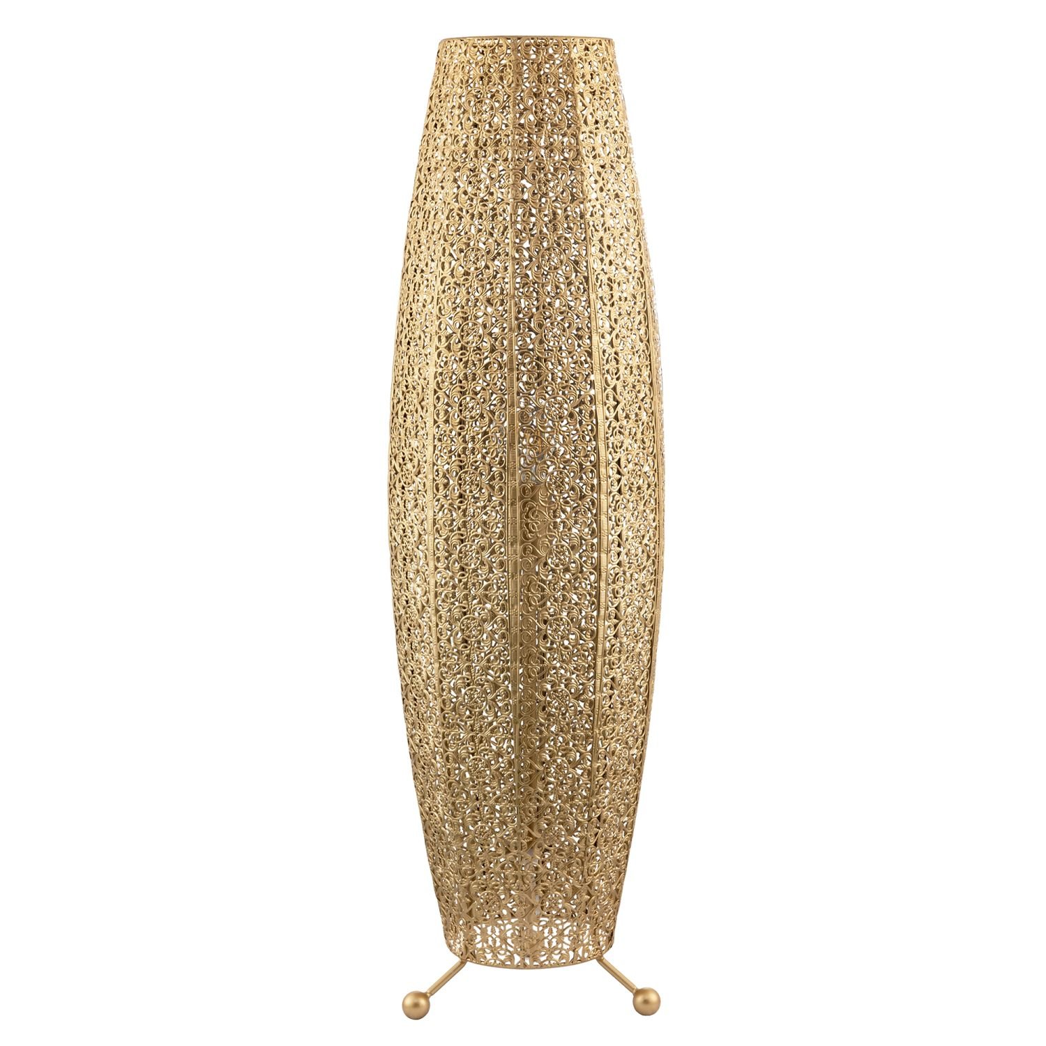 Happy Homewares Gold Ornate Floral Moroccan in Satin Gold Floor Lamp - 30cm