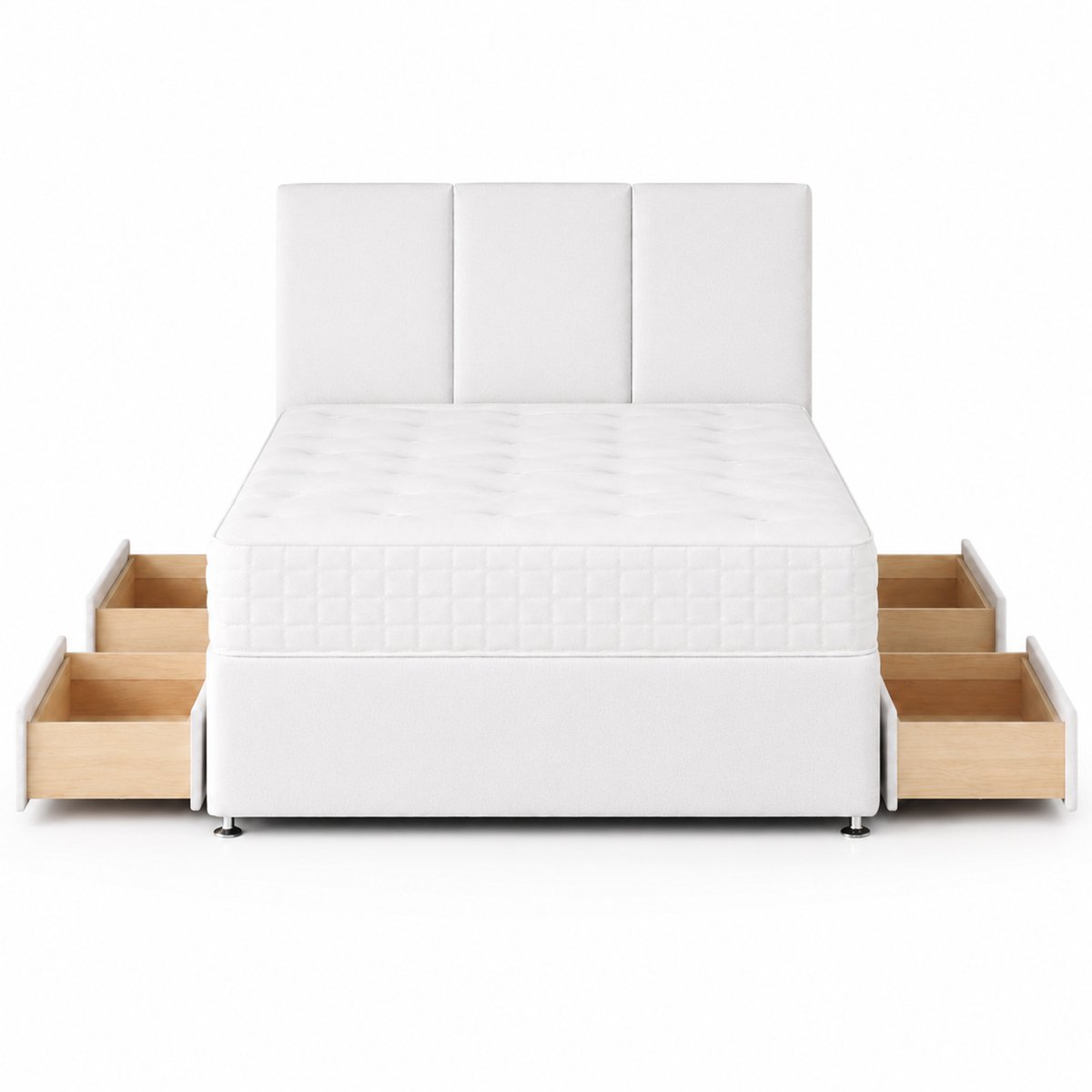 Comfy Deluxe 4ft6 Double   4 Drawer Plush Velvet Divan Bed Set - White