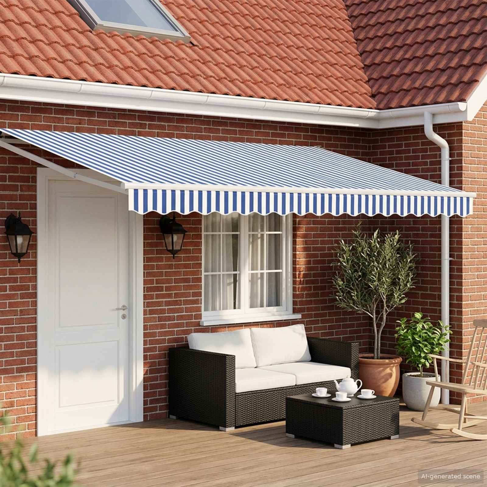 Walplus Electric Aluminium Retractable Awning - Blue and White - 400 x 300 cm