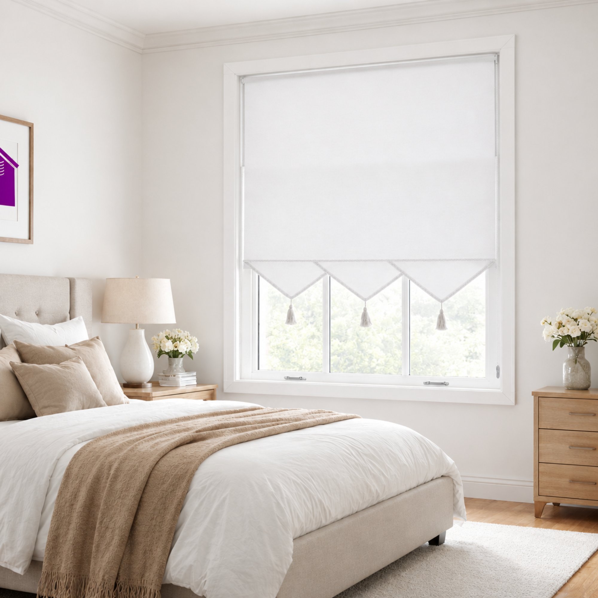 Furnished White Linen Roller Blind Triangle Edge - 235 x 165cm
