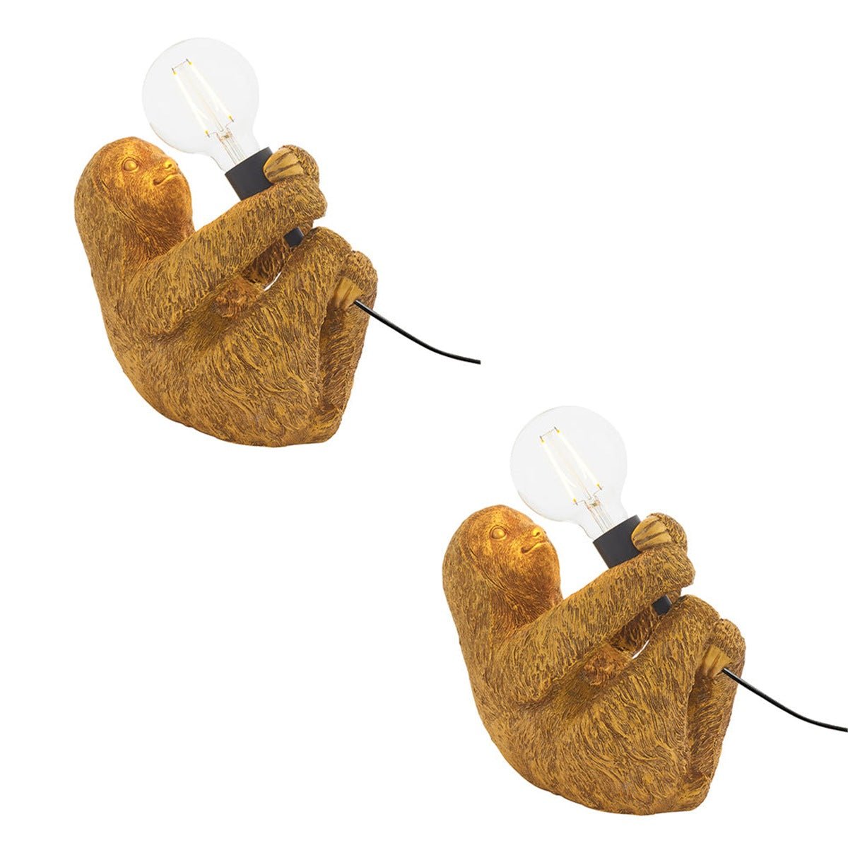 Loops Direct Pack of 2 Resin Sloth Table Lamp - Vintage Gold