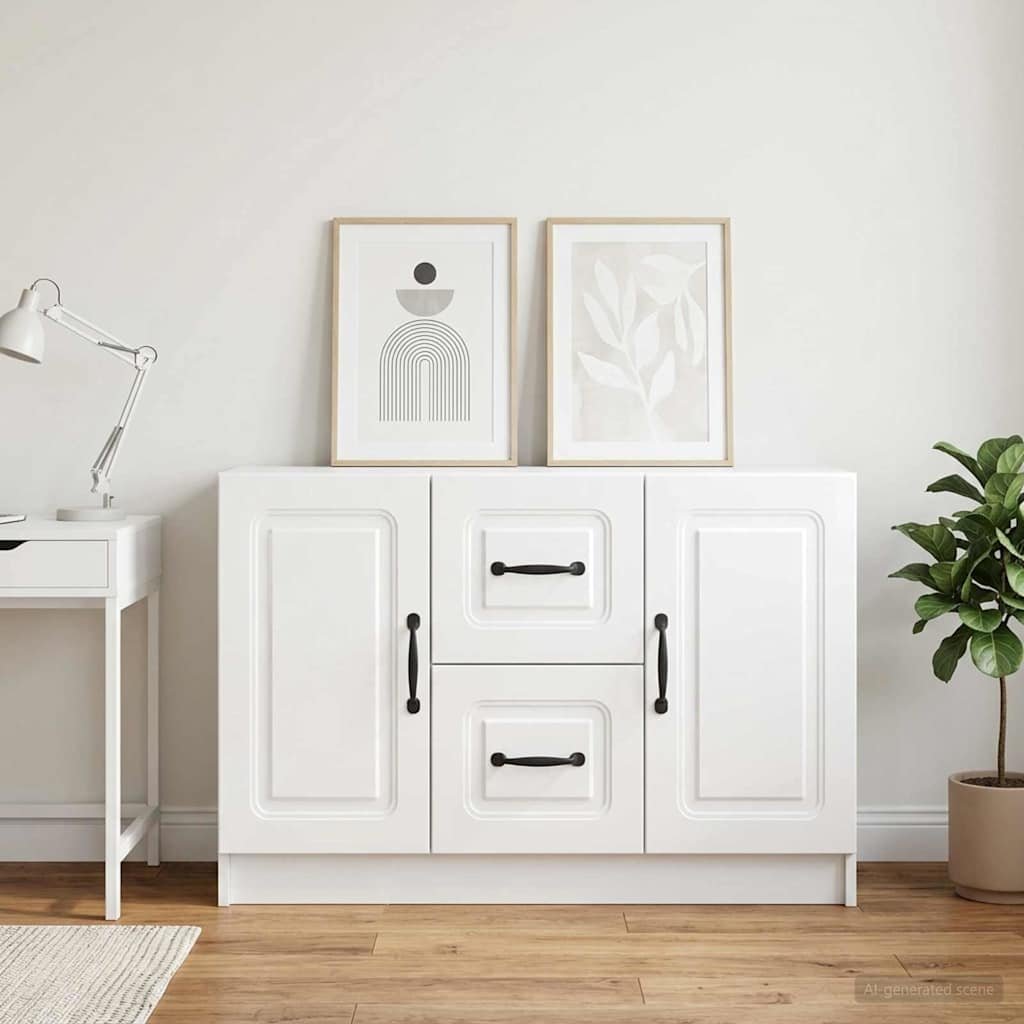 Walplus 2 Drawer Rectangular Sideboard - High Gloss White - 89 x 34.5 x 57 cm