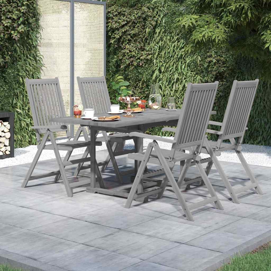 Walplus 5 Piece Acacia Wood Garden Dining Set - Grey - 120-170 x 80 x 75 cm