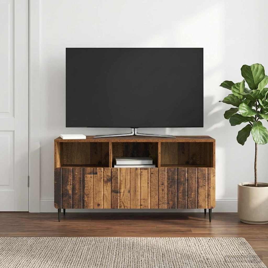 Walplus Engineered Wood TV Cabinet Tall Unit - Old Wood - 102 x 34.5 x 50 cm