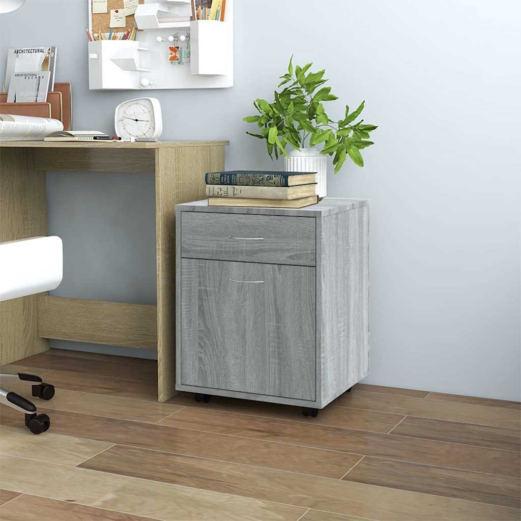 Walplus Engineered Wood 1 Drawer Rolling Cabinet - Grey Sonoma - 45 x 38 x 54 cm