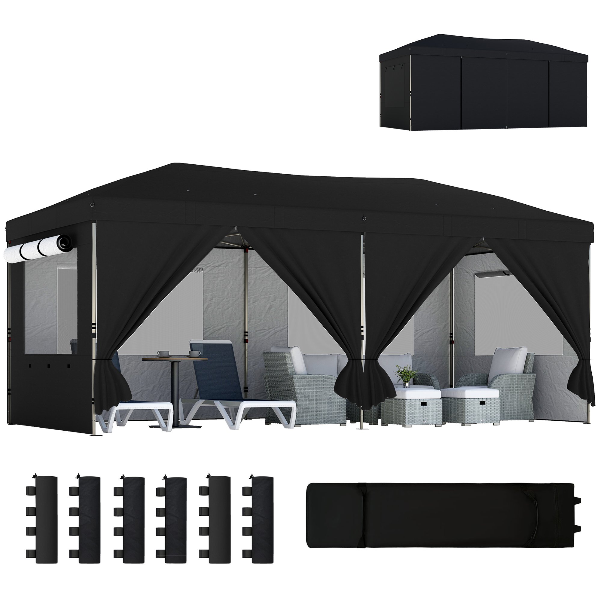 Outsunny Oxford Pop Up Mesh Window Gazebo – Black