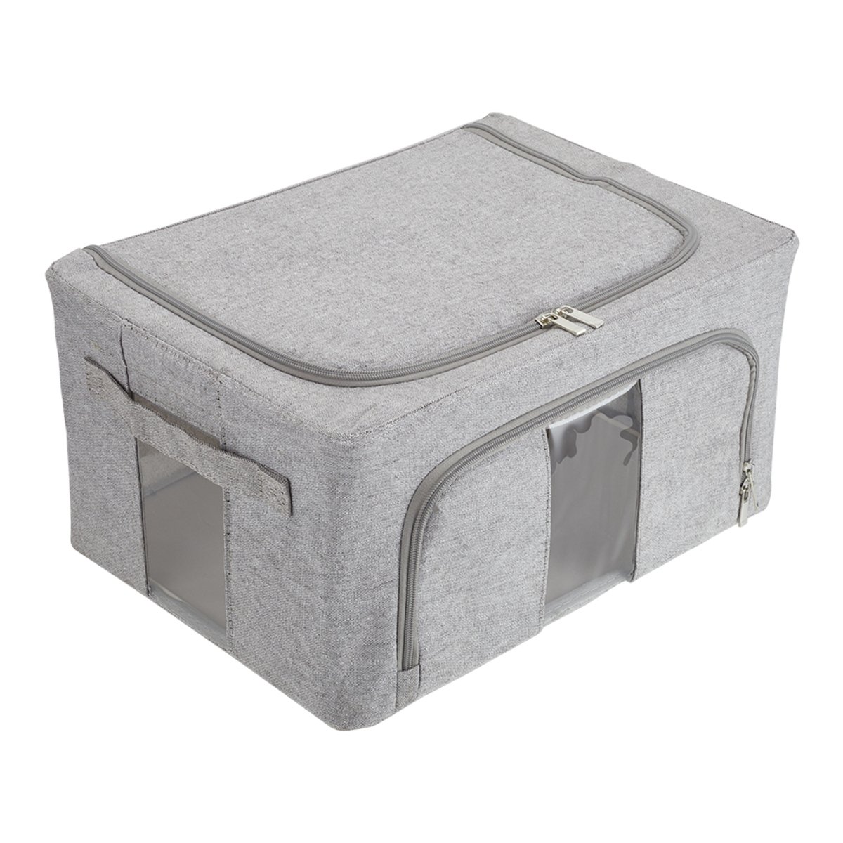 Living and Home Metal Frame Fabric Storage Box with Windows - Grey