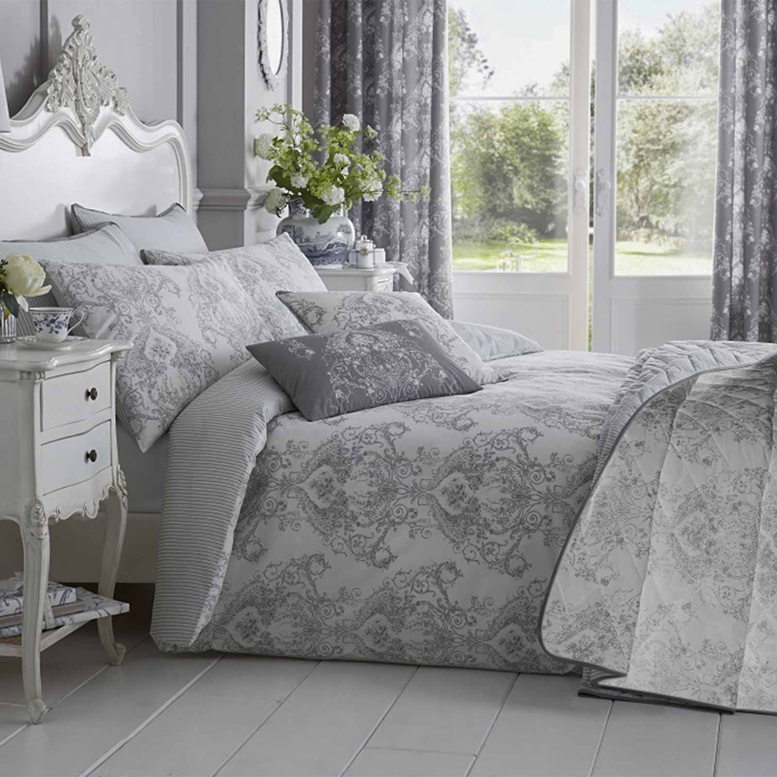 Homescapes Cotton French Toile Grey Bedding Set - Double
