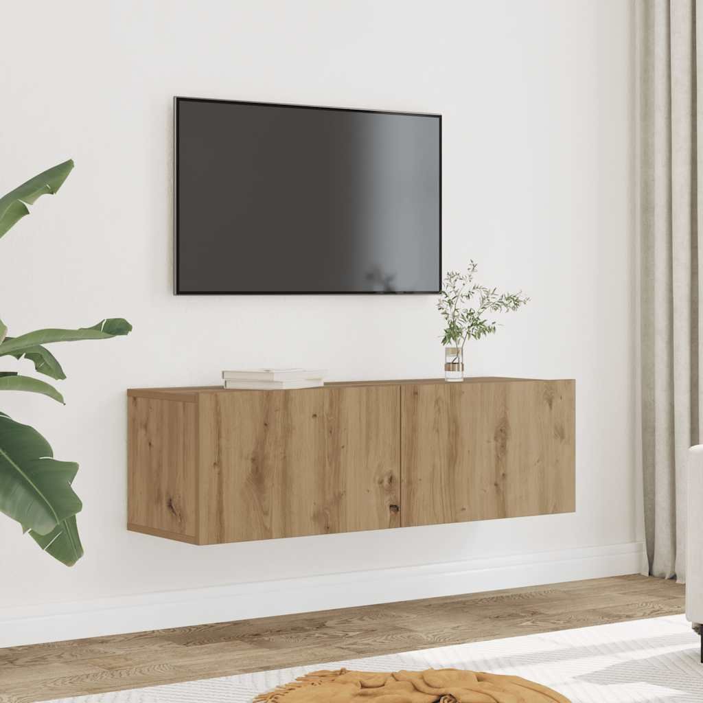 Walplus Pack of 2 Wall Mounted TV Cabinet - Oak - 100 x 30 x 30 cm
