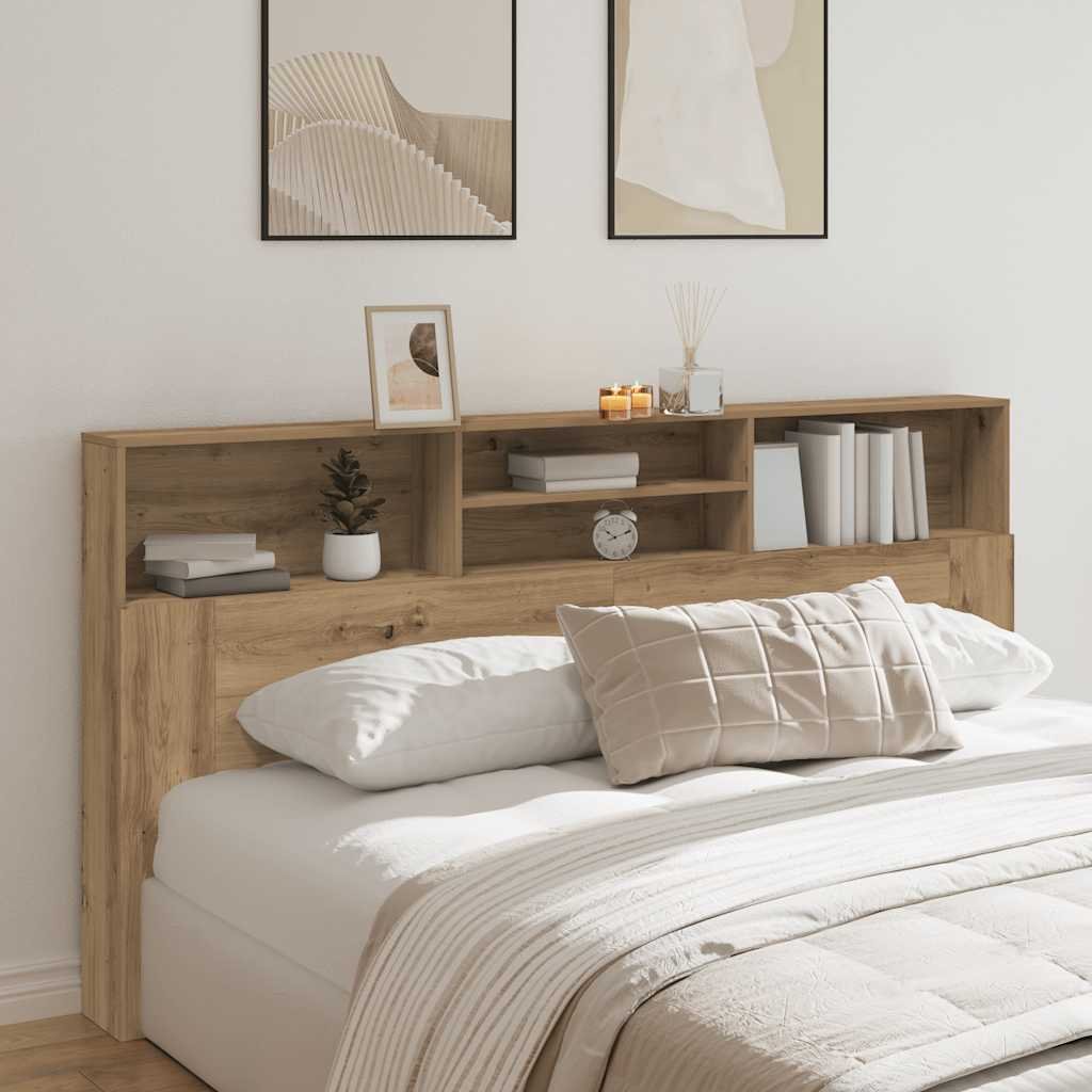 Walplus Engineered Wood Headboard Cabinet - Oak - 200 x 19 x 103.5 cm