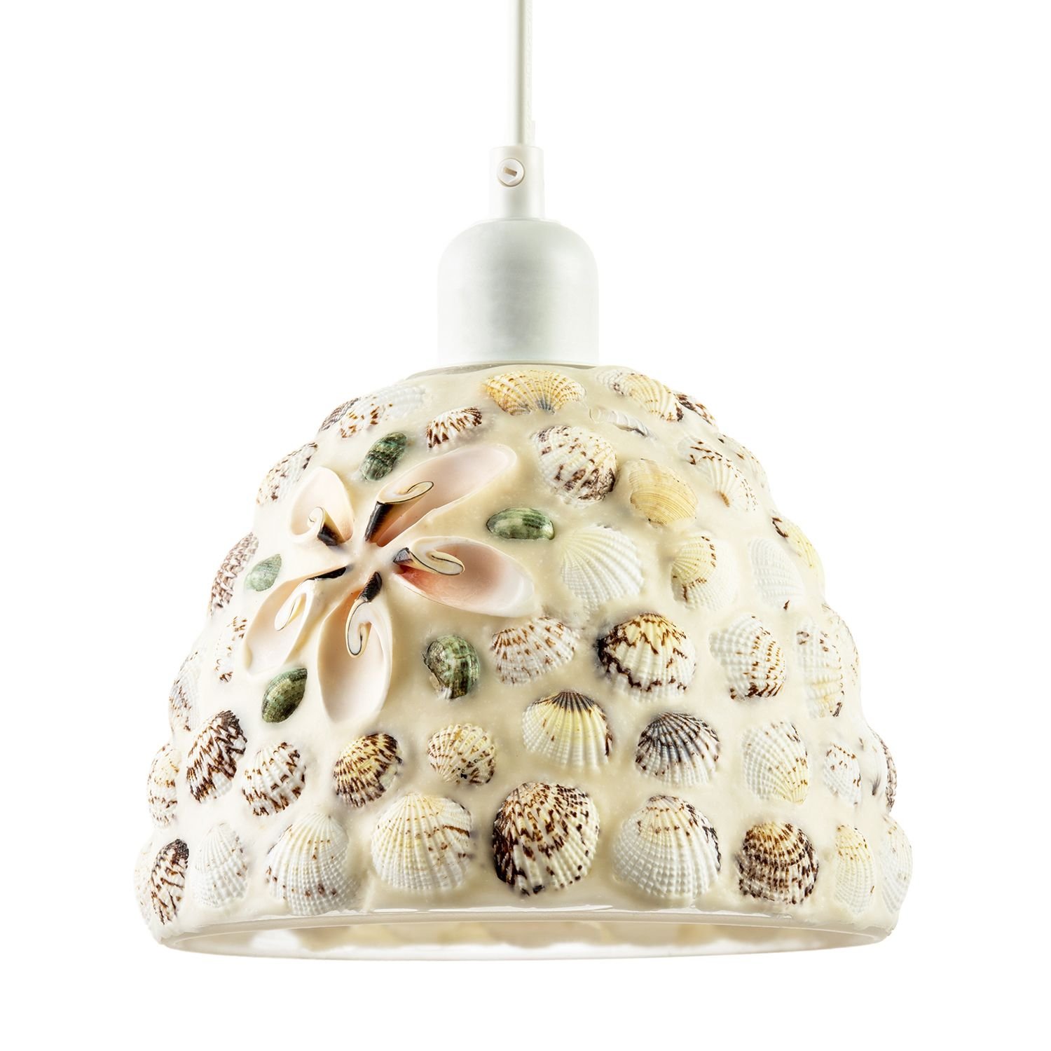Happy Homewares White Handcrafted Shell Coastal Inspired Pendant Shade - 18cm