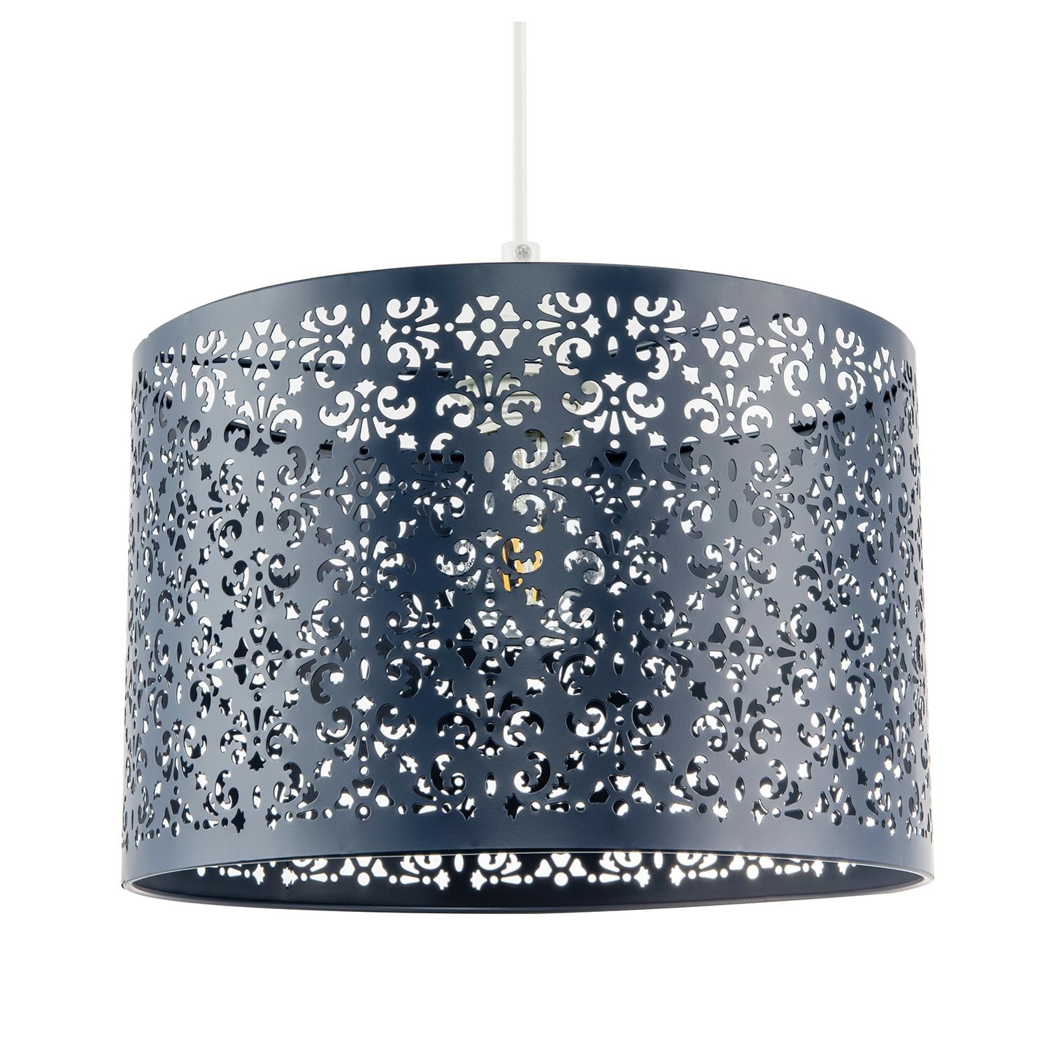 Happy Homewares Midnight Blue Moroccan Metal with Floral Pendant Shade - 29cm