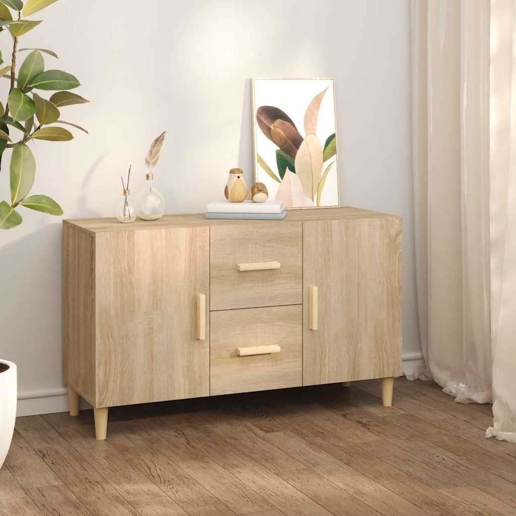 Walplus Engineered Wood 2 Drawers Sideboard - Sonoma Oak - 100 x 36 x 60 cm