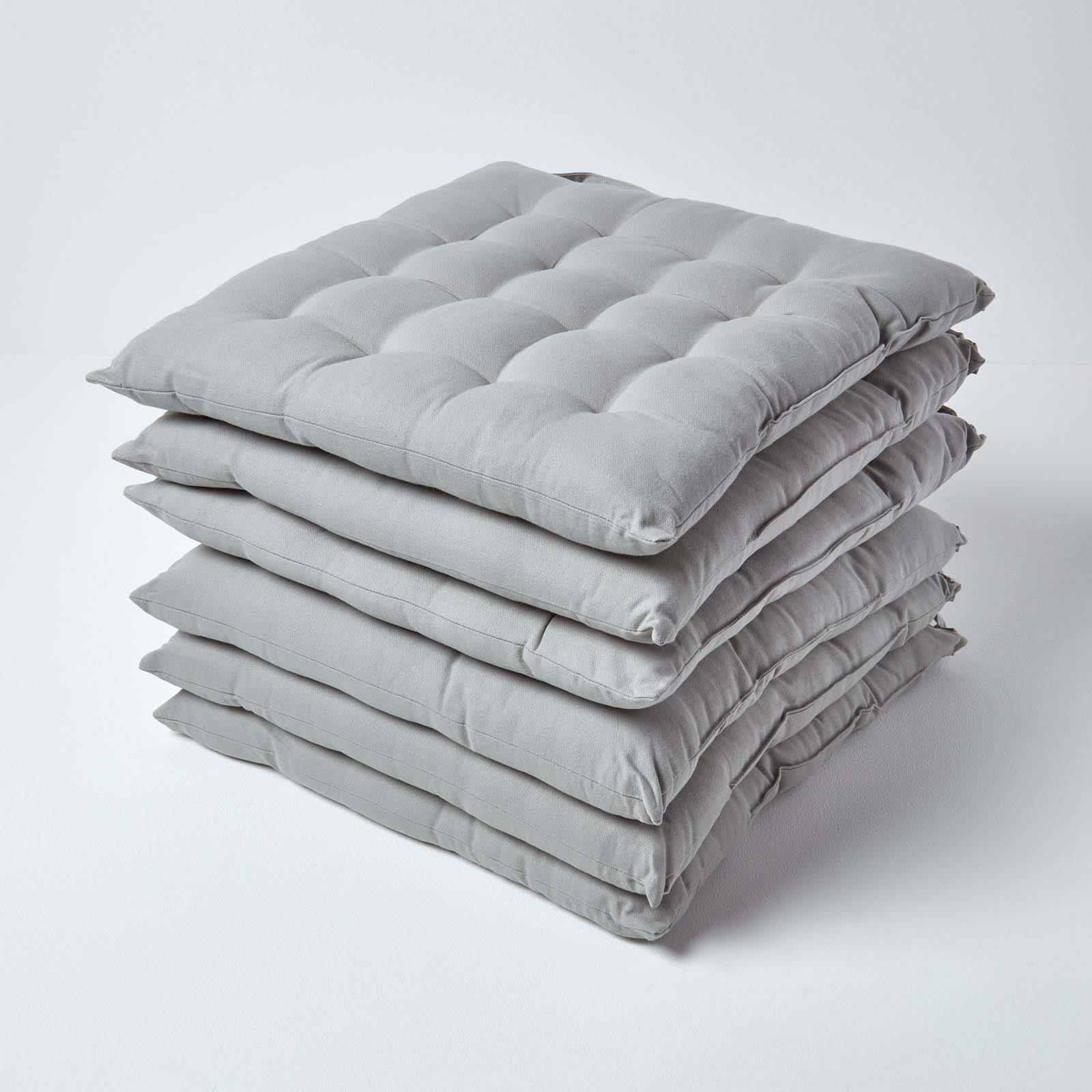 Homescapes Pack of 6 Cotton Seat Pad Chair Cushions - Grey