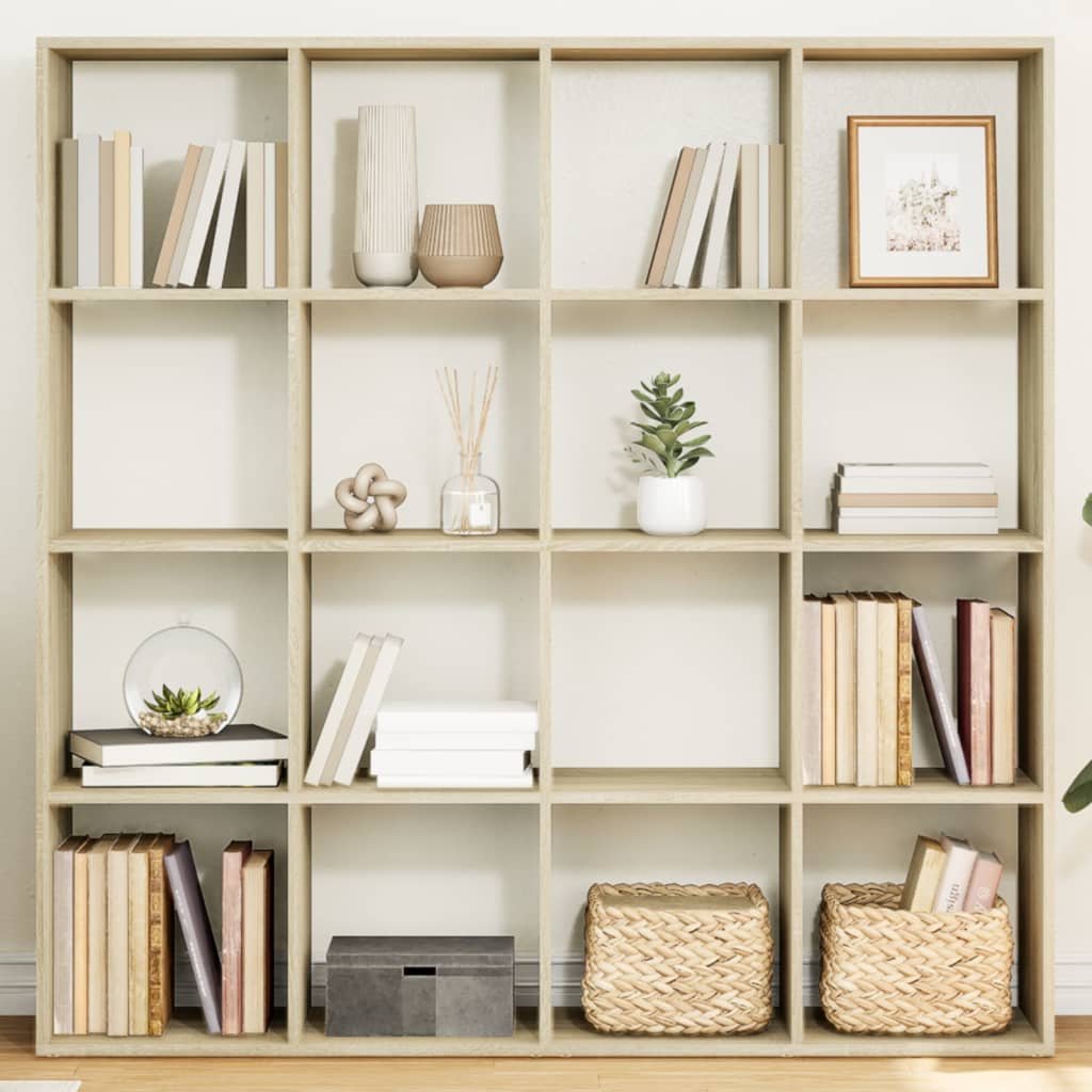 Walplus 16 Compartment Book Cabinet - Light Oak - 137.5 x 29 x 137.5 cm