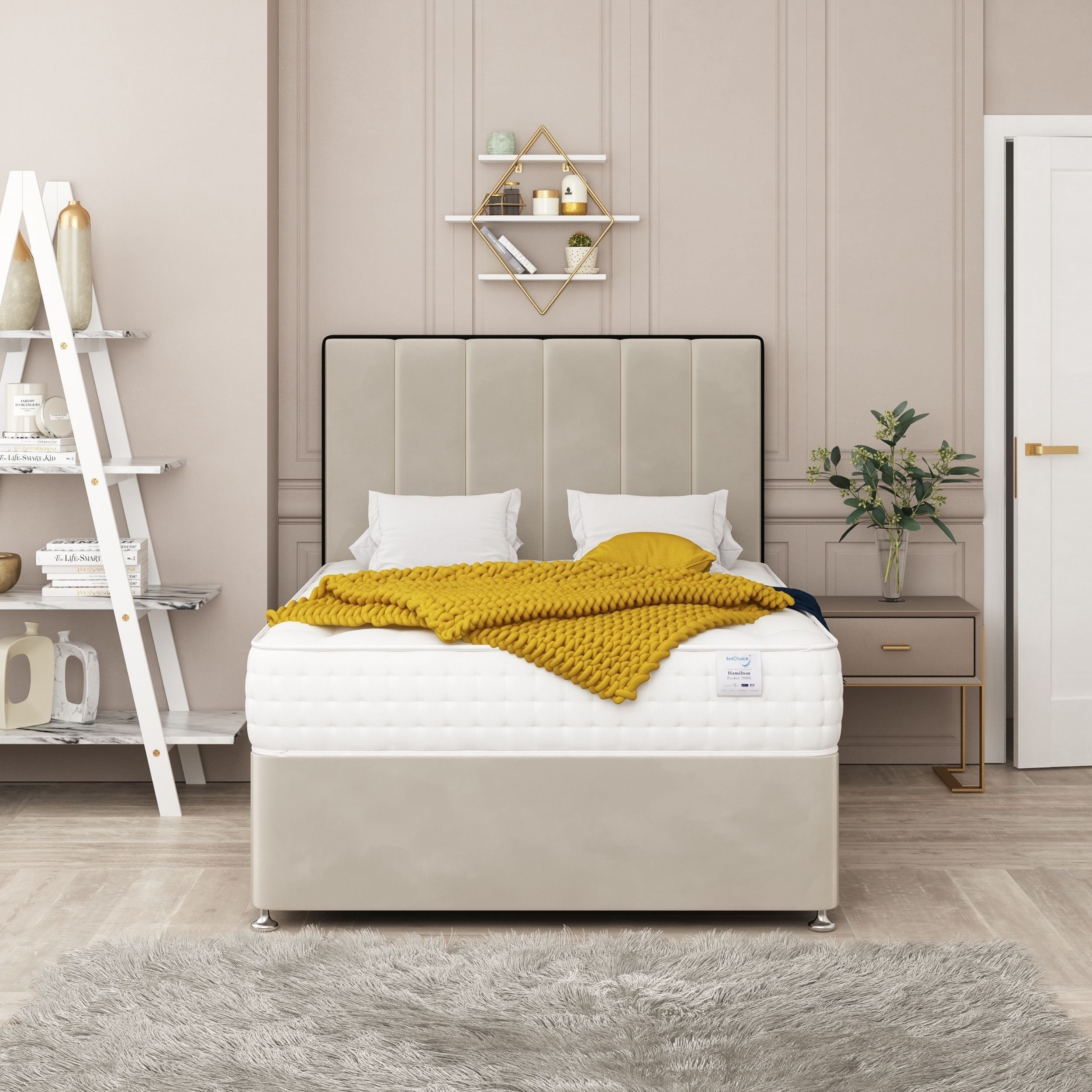 Bed Choices Herringbone Small Double 2 Drawer 26" Headboard Bed Set - Cream