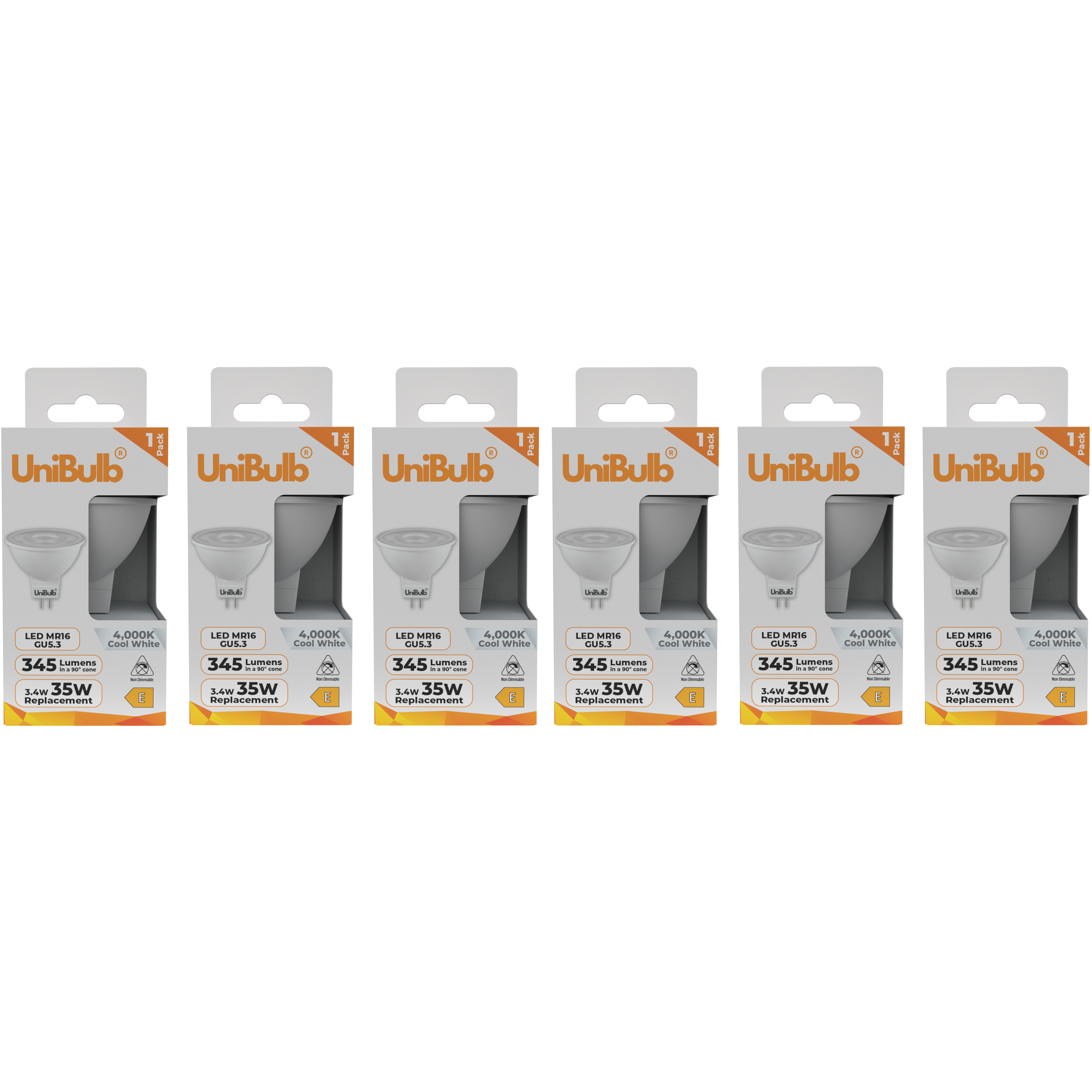 UniBulb 3.4W LED Cool White Spotlight GU5.3 Light Bulb - Pack of 6