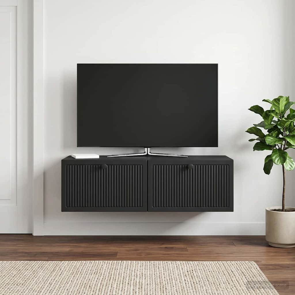Walplus Engineered Wood Wall Mounted TV Cabinet - Black - 98 x 41 x 30 cm