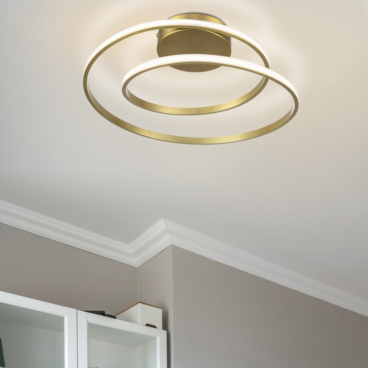 Cosylyte Alston Double Ring Integrated LED Modern Ceiling Light - Brushed Brass