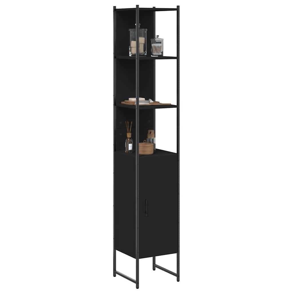 Walplus Engineered Wood Bathroom Cabinet - Black - 33 x 33 x 185.5 cm