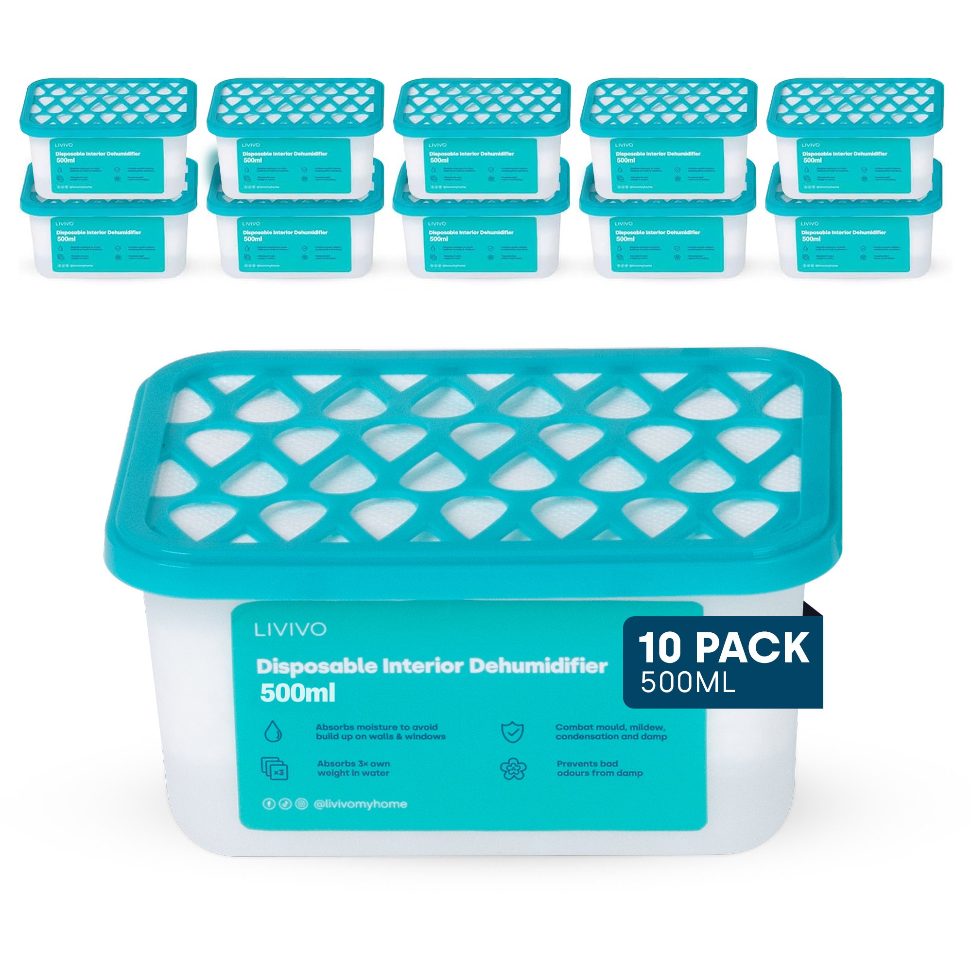 LIVIVO Disposable Teardrop Dehumidifiers 500ml - Pack of 10