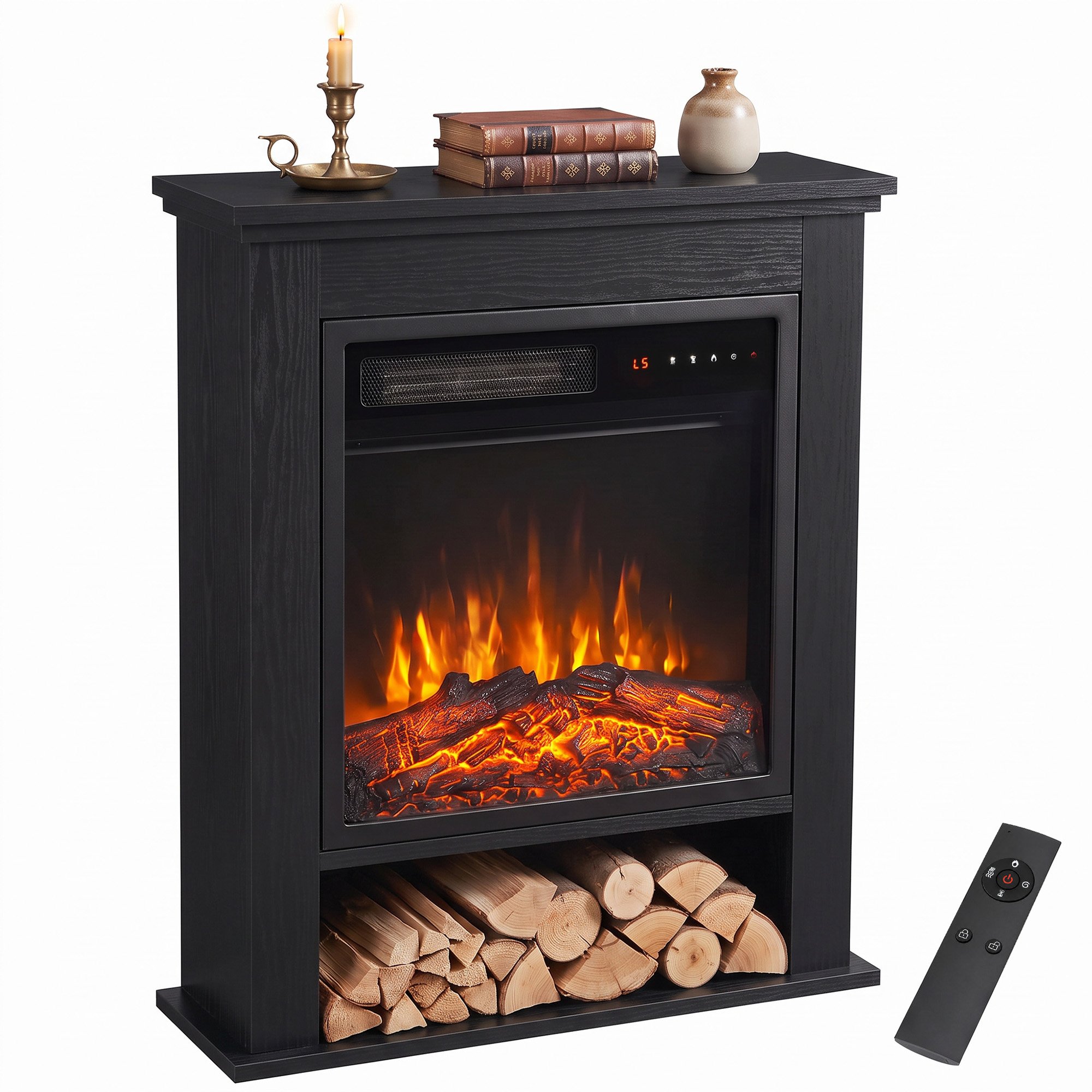 HOMCOM 25 Inch 1800W Freestanding LED Flame Electric Fireplace Suite – Black