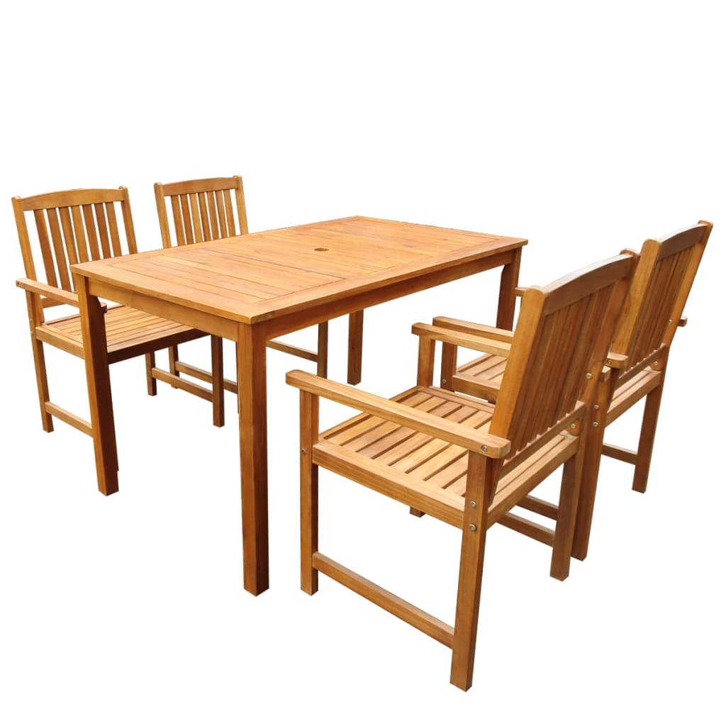 Walplus 5 Piece Solid Acacia Wood Outdoor Dining Set - Brown - 150 x 90 x 74 cm