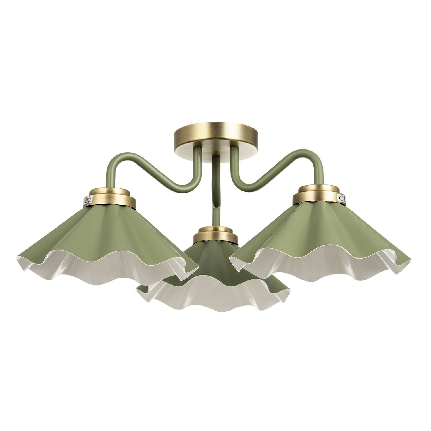 Happy Homewares Soft Olive Green Scalloped Metal Ceiling Light - 50cm
