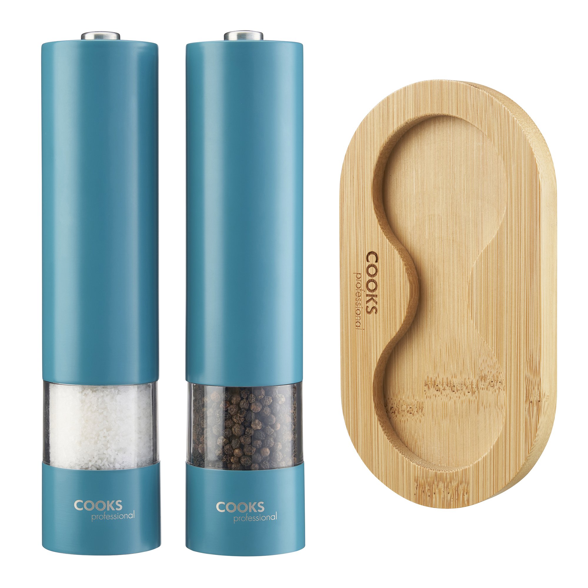 Cooks Professional Electric Salt and Pepper Mill Set with Base - Teal