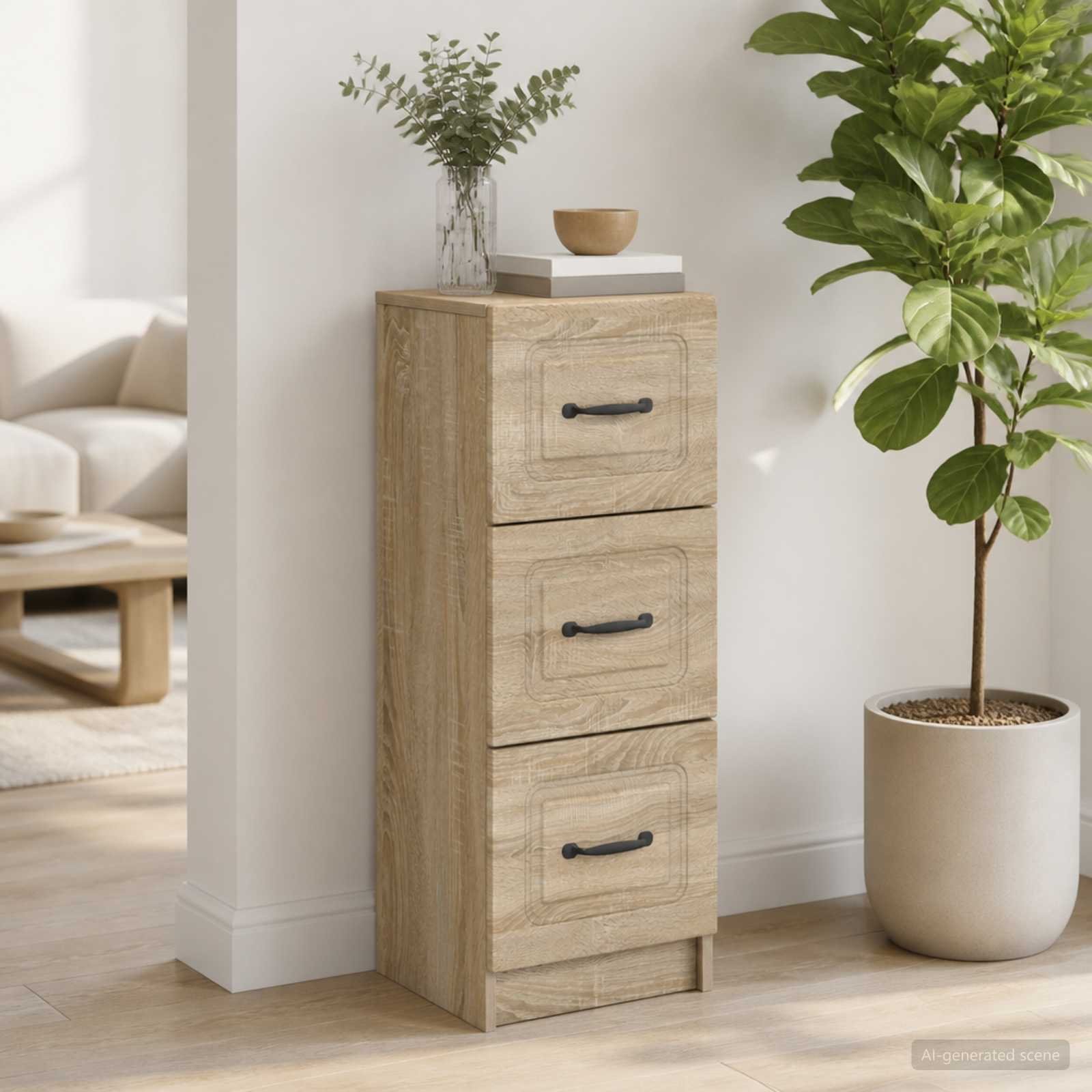 Walplus Engineered Wood Drawer Cabinet - Sonoma Oak - 33 x 34.5 x 87 cm