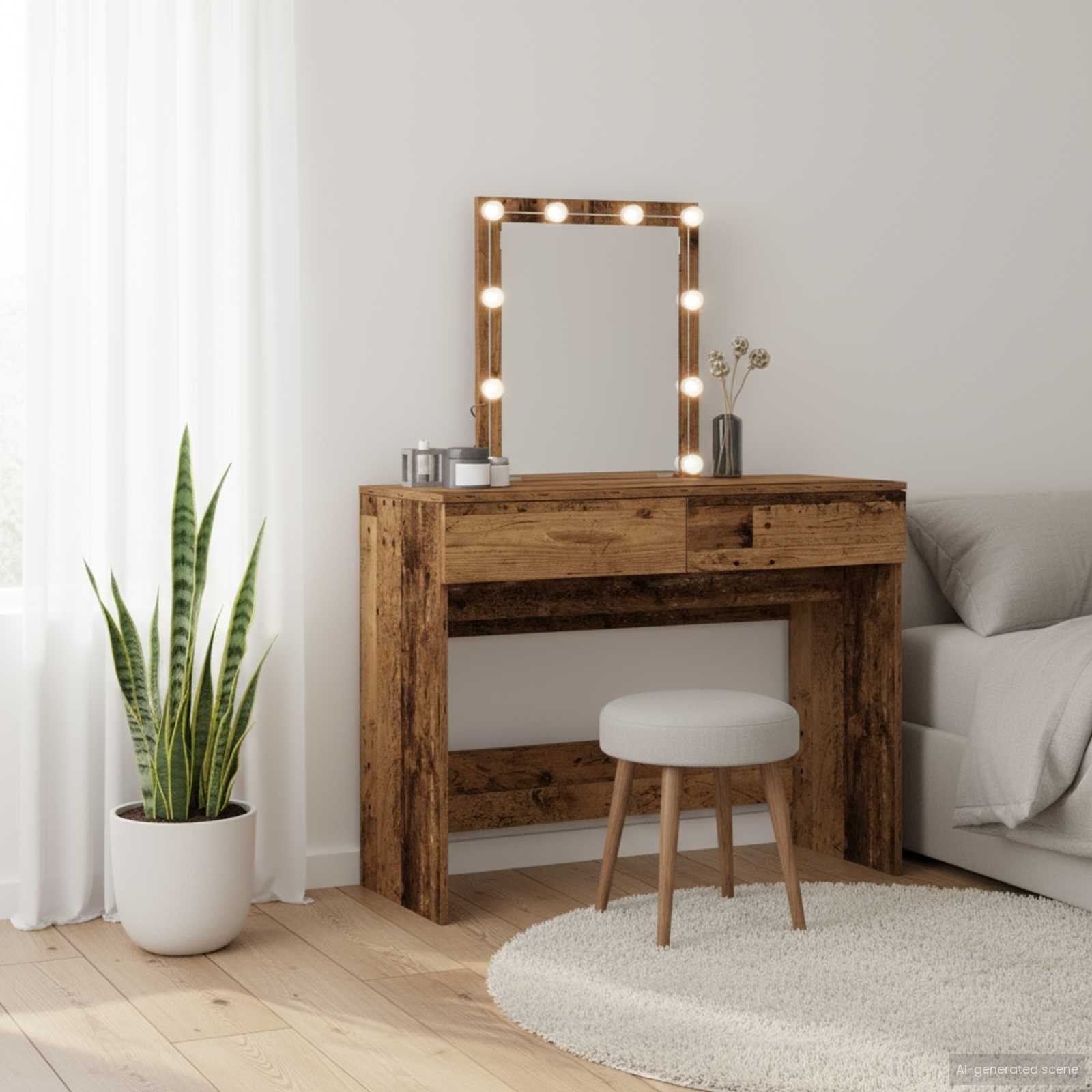 Walplus 2 Drawer Engineered Wood Dressing Table - Old Wood - 100 x 40 x 130 cm
