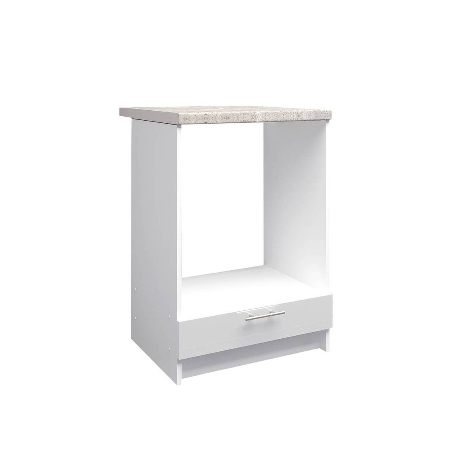 JD Greta 600mm Base Oven Cabinet with Front & Worktop - White Gloss