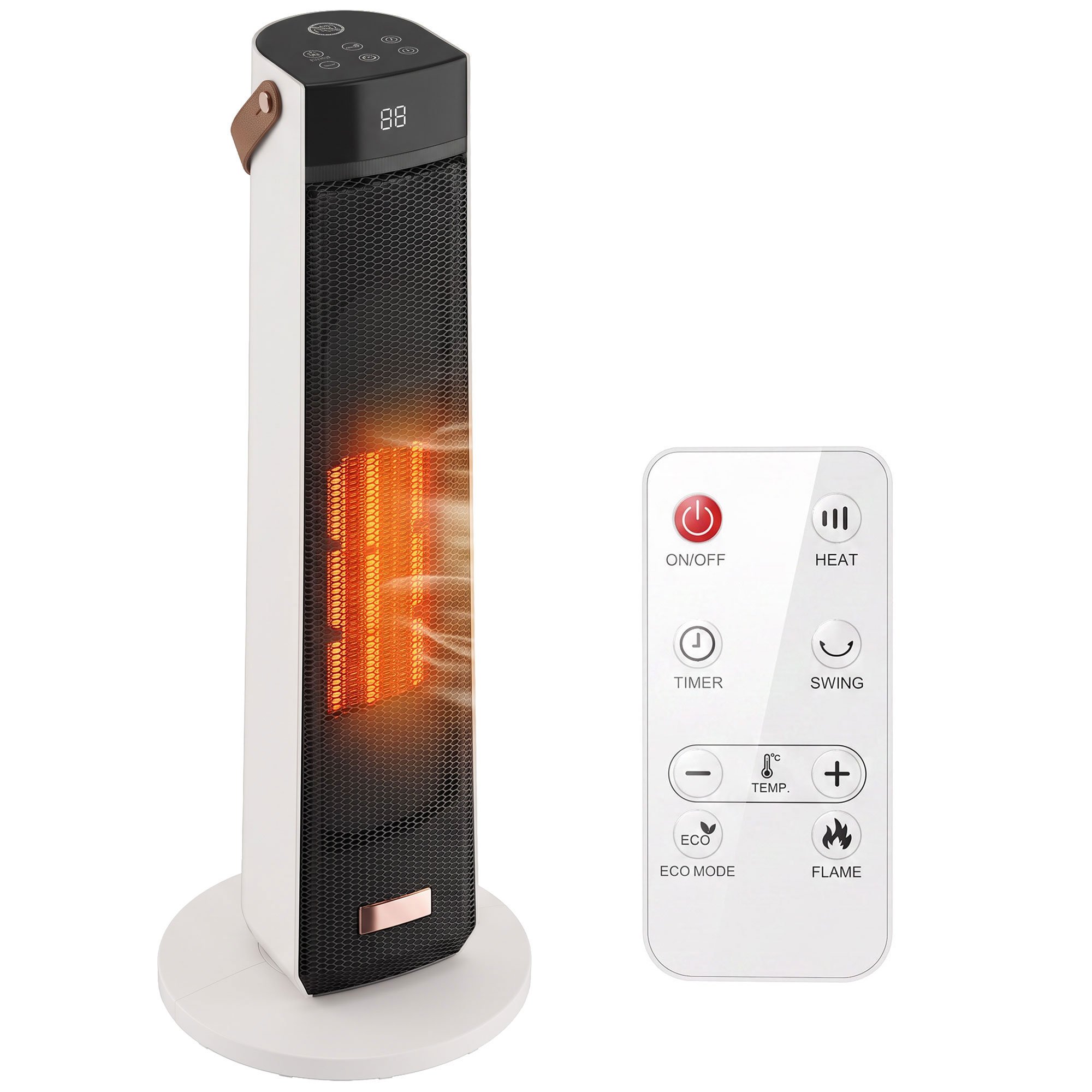 HOMCOM 2000W Ceramic Flame Effect Oscillating Electric Heater – Beige