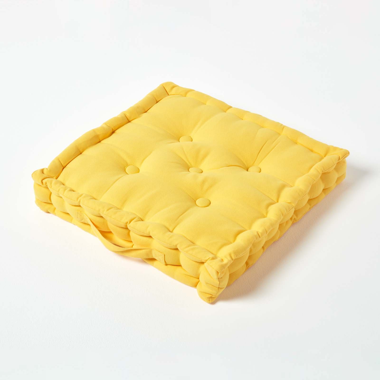 Homescapes Cotton Floor Cushion - 50 x 50 cm - Yellow