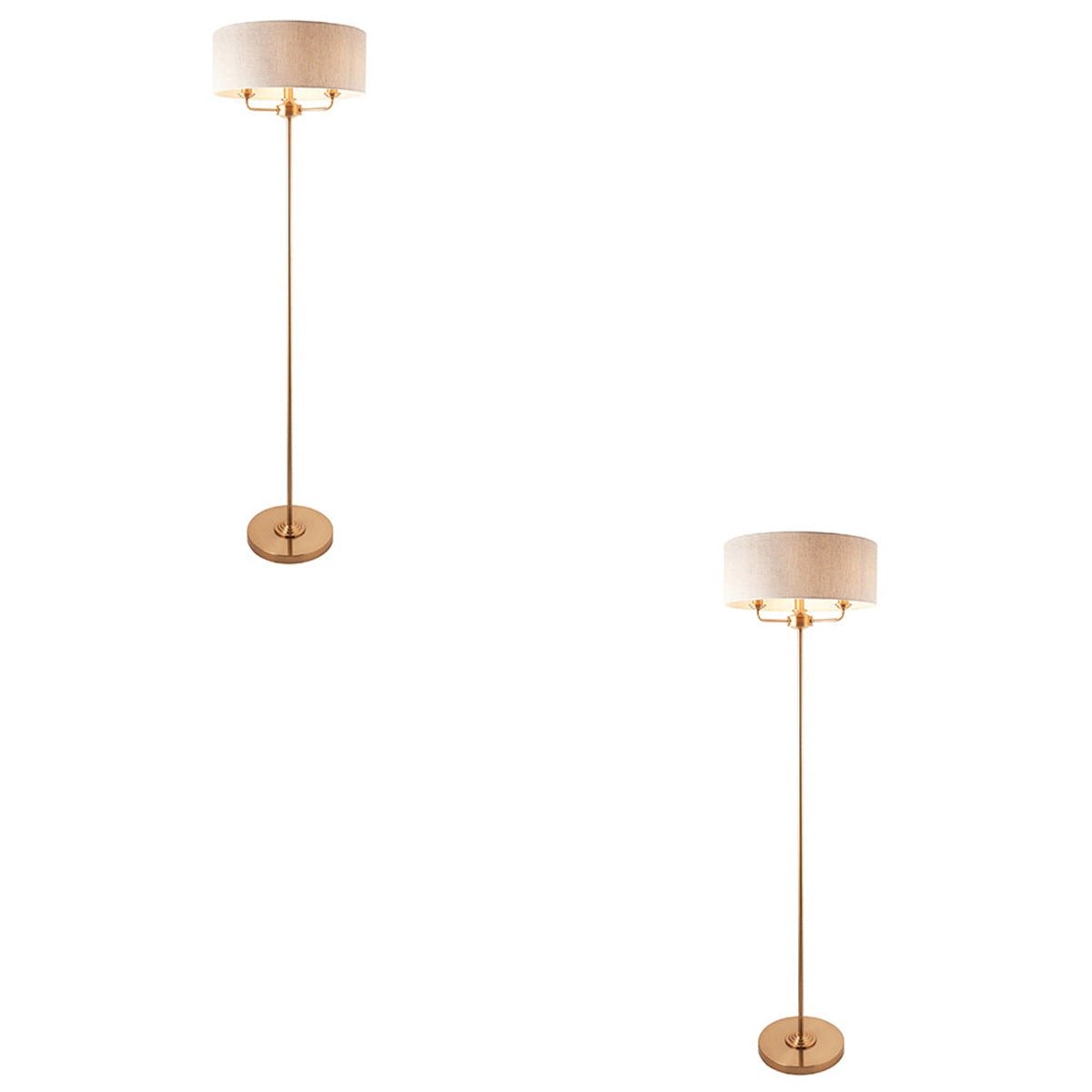 Loops Direct Pack of 2 Highclere 3-Light Floor Lamp - Brass and Linen