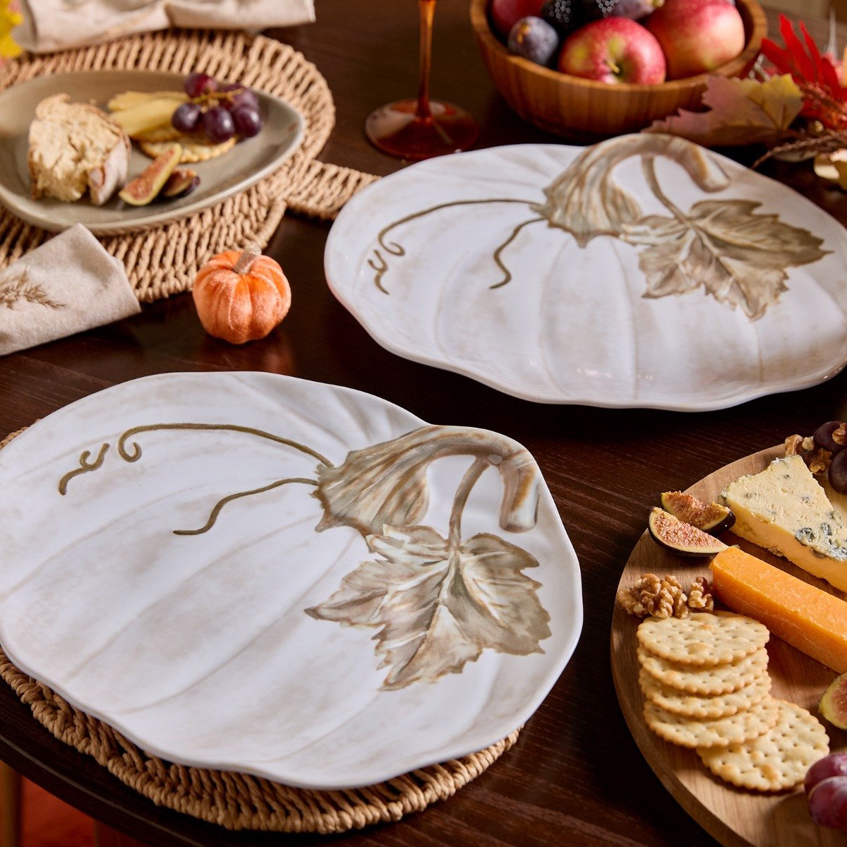OHS 2 Pack Autumn Pumpkin Serving Platters - Natural