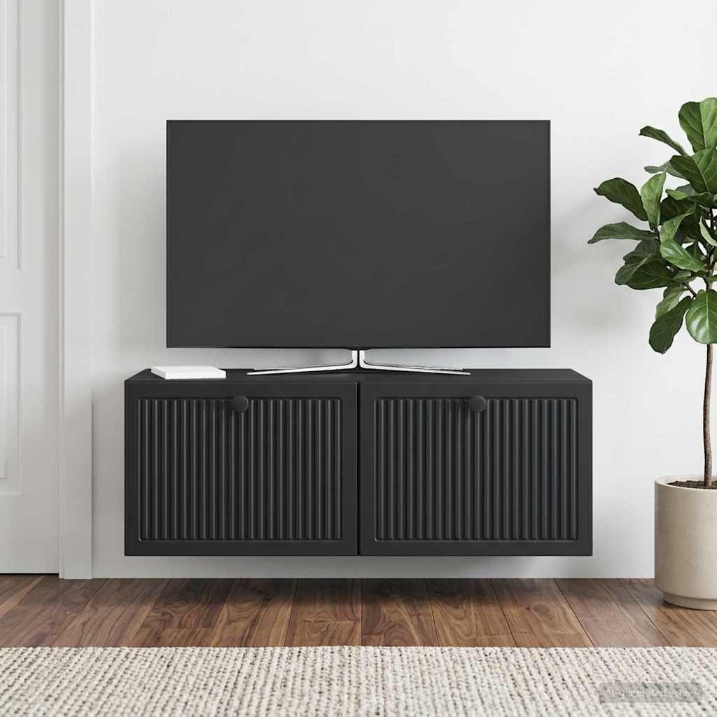 Walplus Engineered Wood Wall Mounted TV Cabinet - Black - 78.5 x 31 x 30 cm