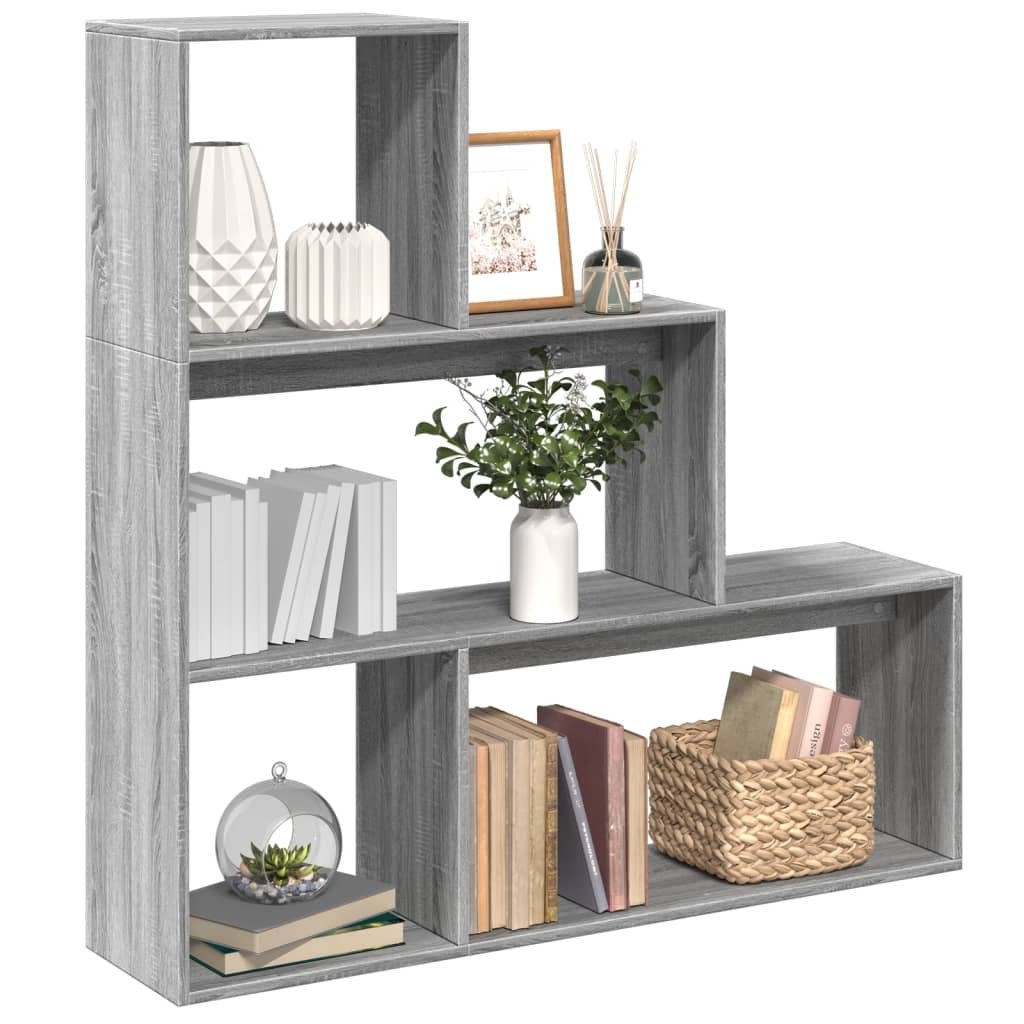 Walplus 3 Tier Engineered Wood Book Cabinet - Grey and Oak - 123 x 29 x 123 cm