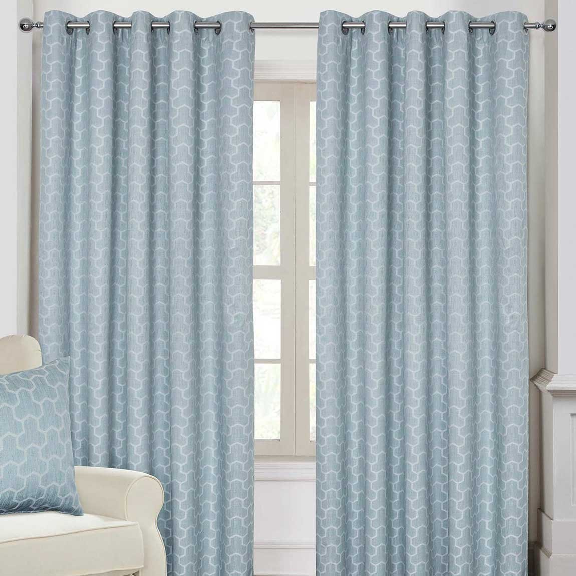 Homescapes Blue Geometric Jacquard Blackout Eyelet Curtains - 167cm x 182cm