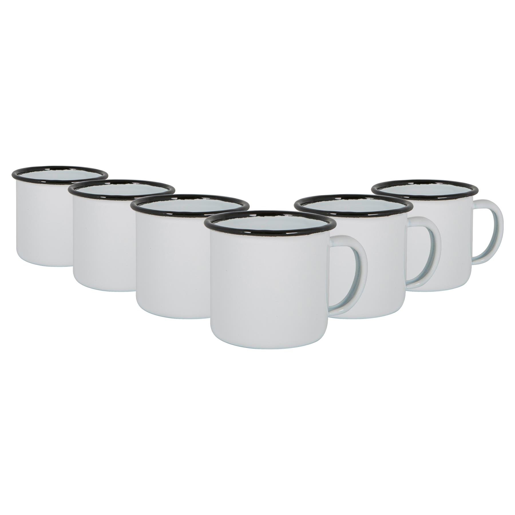 Argon Tableware White Enamel Espresso Cups - 130ml - Black - Pack of 6