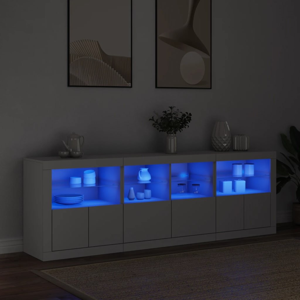 Walplus Engineered Wood LED Sideboard - White - 202 x 37 x 67 cm
