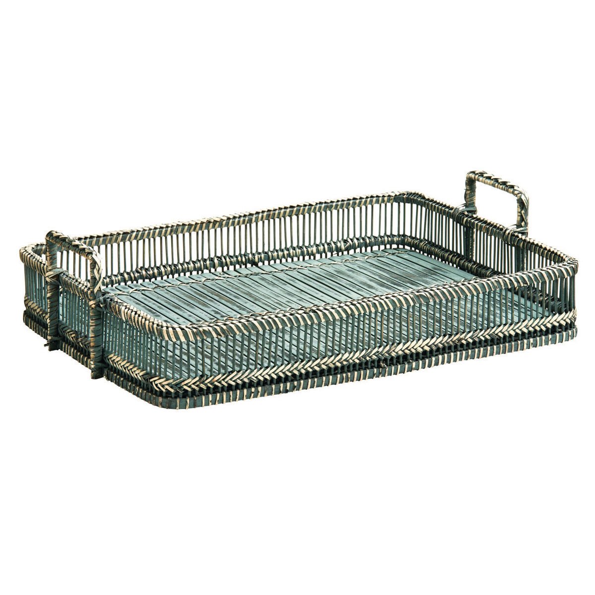 Orsina Ezell Rattan and Bamboo Rectangular Tray – Grey Washed