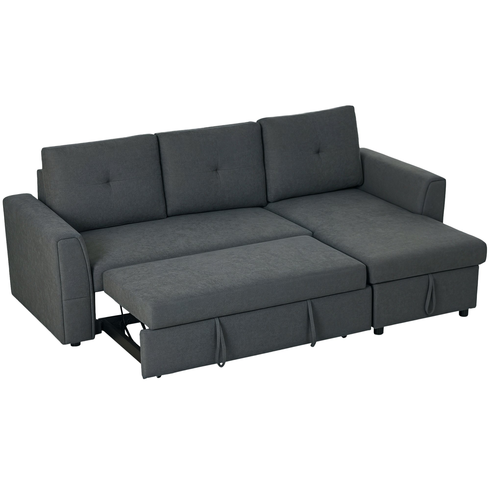 HOMCOM 3 Seater L Shaped Sofa Bed for Living Room - Dark Grey