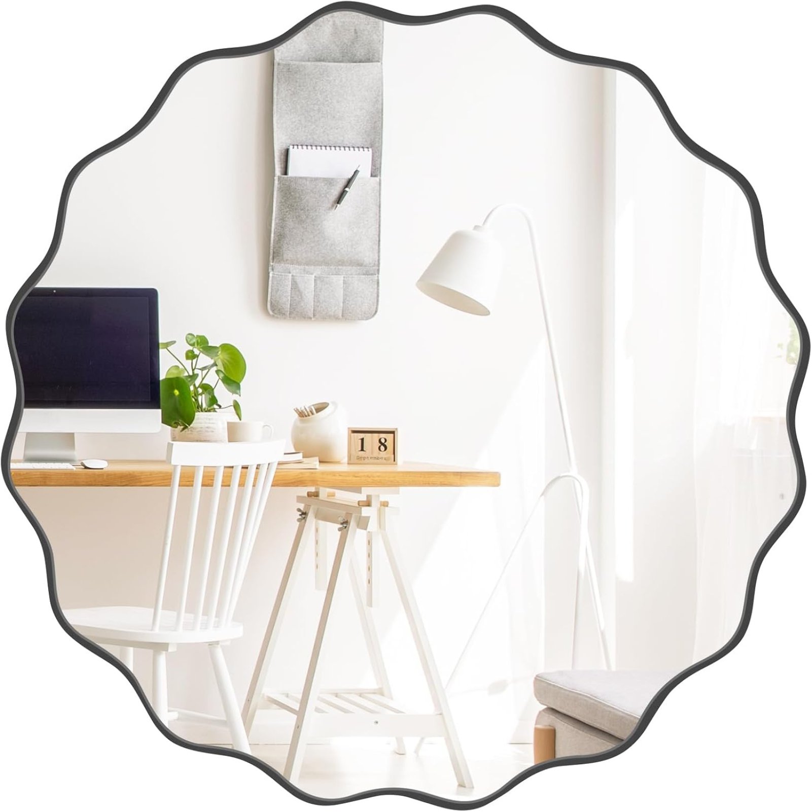 deAO 50 cm Large Irregular Wave Wall Mirror with Black Frame