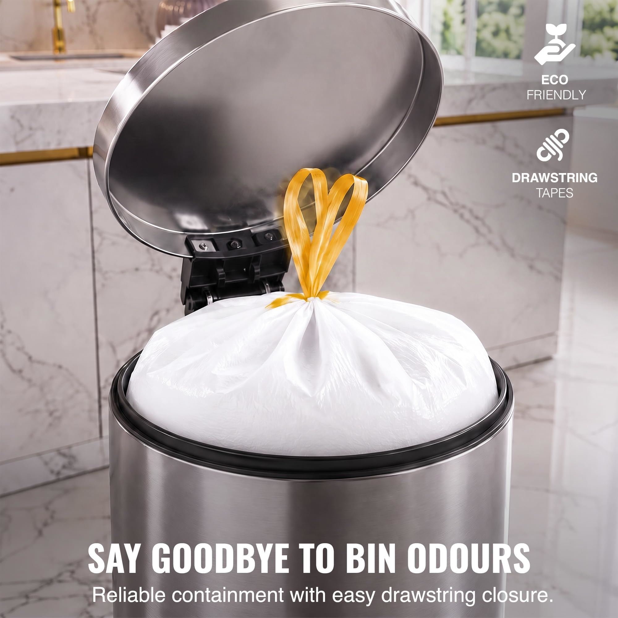 EcoBag White 60L Drawstring Bin Liners - Pack of 20