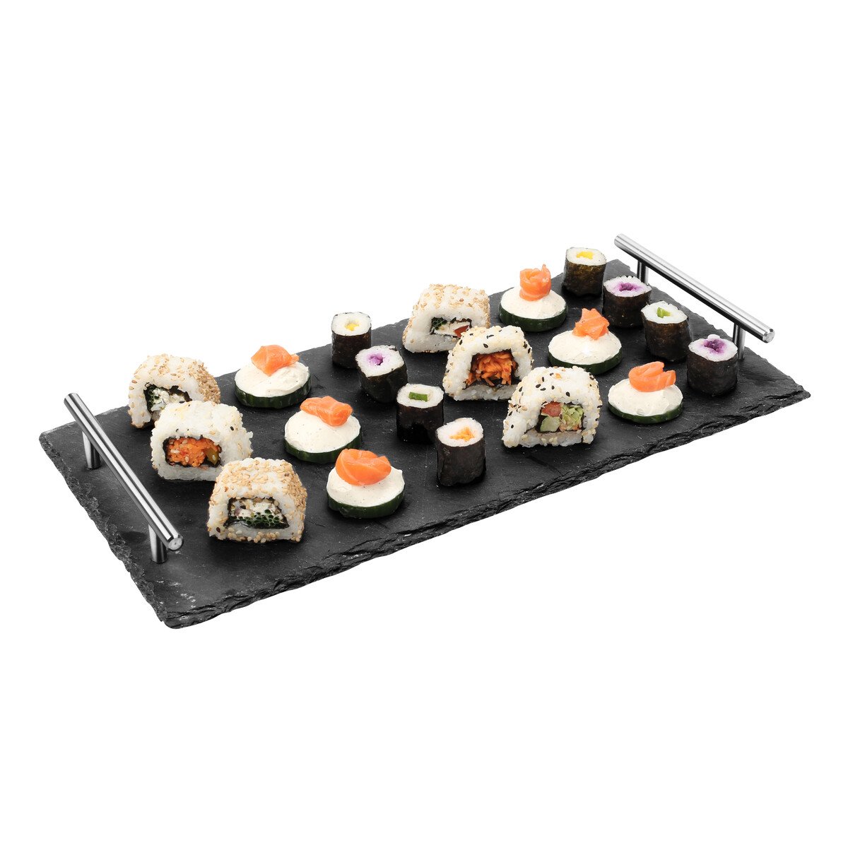 Orsina Preto Slate Tray With Stainless Steel Handles